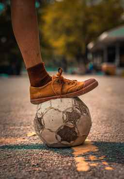person stepping on a soccer ball